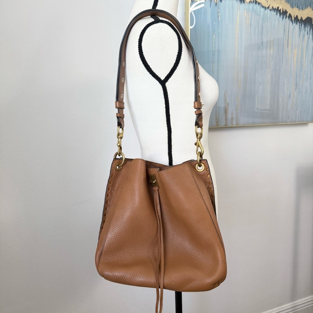 Rebecca Minkoff Darren Leather Hobo Shoulder Crossbody Bag Caramello Brown - Picture 3 of 14